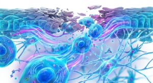 화상 후 색소 침착이 발생하는 피부 재생 메커니즘을 시각화한 3D 일러스트