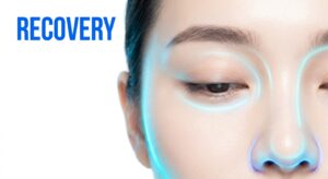 눈가 상처 치료 후 평온하게 회복 중인 한국인 여성 모델
